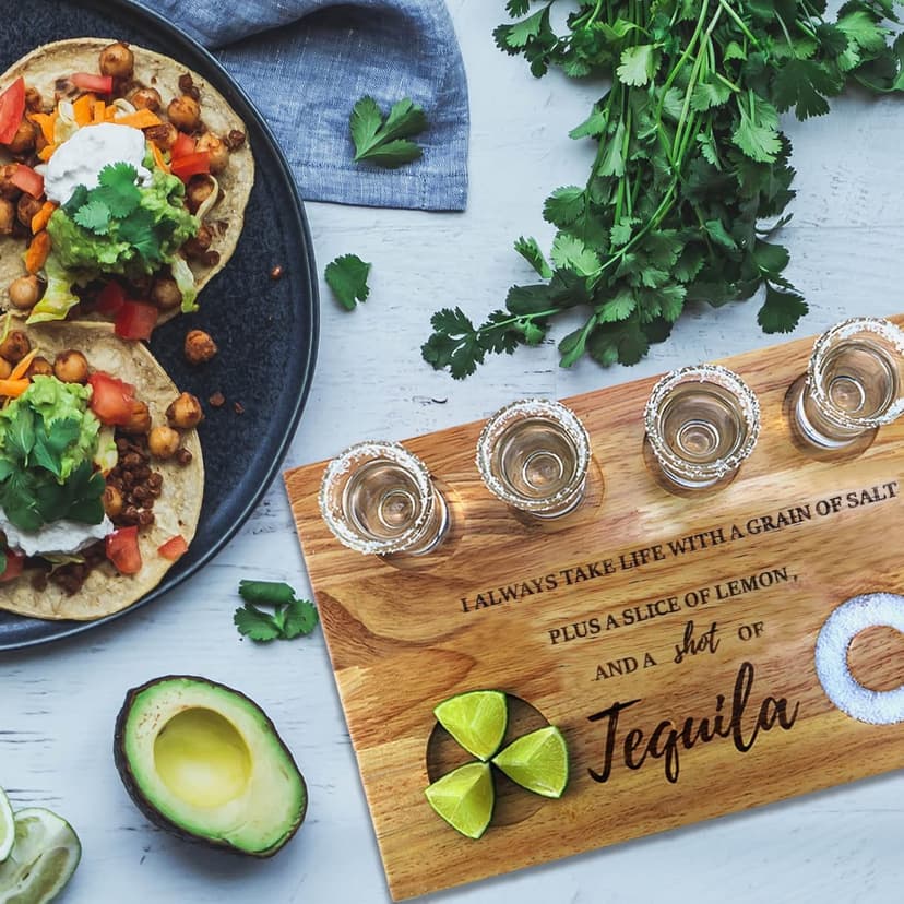 Tequila Shot Board Shot Glasses Serving Tray with Salt Rim Funny Shot Glasses Holder,Tequila Gifts for Housewarming,Liquor, Parties,Bar,Restaurant