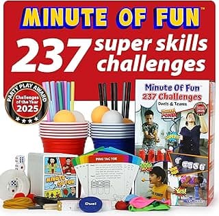 Funwares Minute of Fun Game - Minute to Win It Games for Kids, Adults, Teens, Families, Game Night, Gift for Home, Birthdays, or Travel. 2-12 Players! Original - 237 Challenges