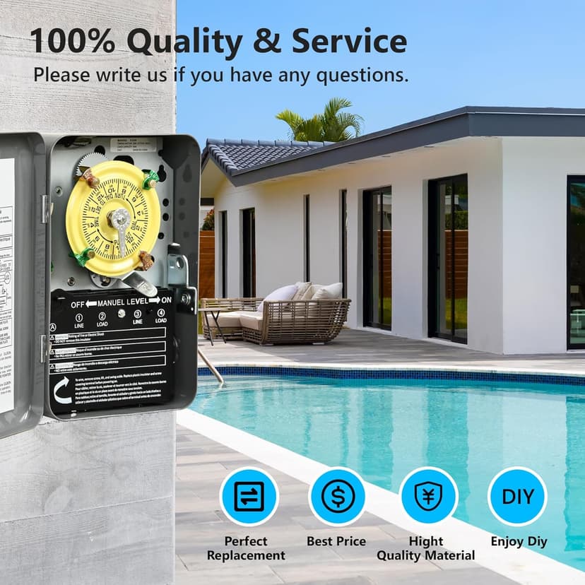 T104M Pool Timer Mechanism Only, 208-277V DPST 40A Time Switch, Pool Pump Timer, Heavy-Duty Mechanical Time Switches, 24 Hour 12 ON/Off for Pool Pump,Time Switch Mechanism Only, 6 Years Warranty