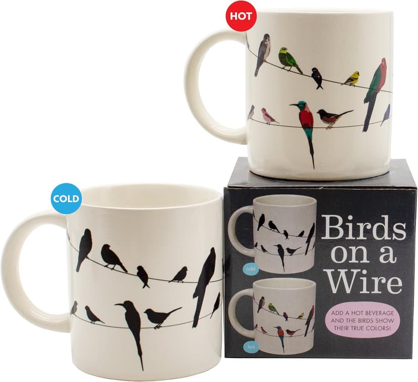 The Unemployed Philosophers Guild Birds on a Wire Heat Changing Mug - Add Coffee and Colorful Birds Appear, Comes in a Fun Box