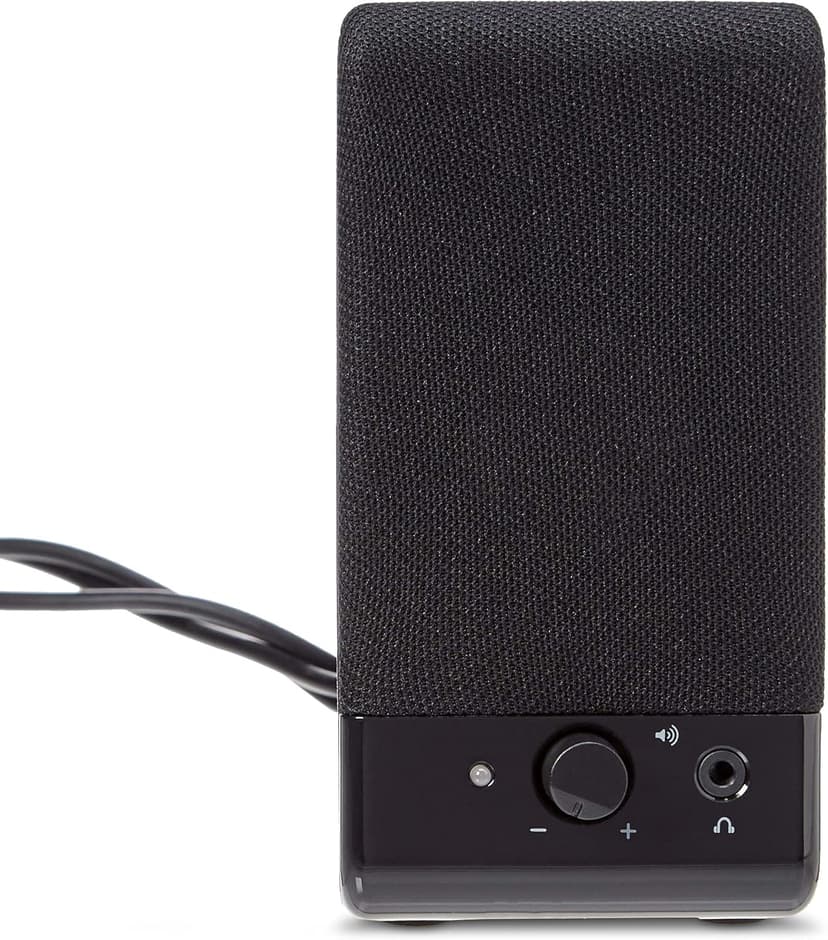 Amazon Basics USB-Powered Computer Speakers with Volume Control for Desktop or Laptop PC, Compact Size, Headphone Jack, Portable, Plug-N-Play, Black