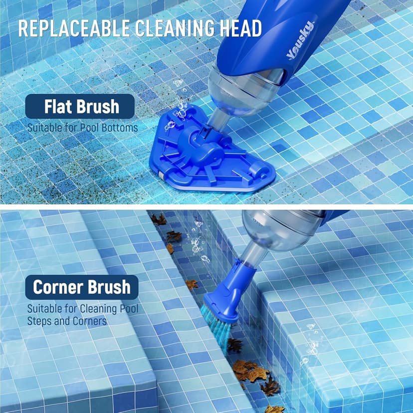 2025 Upgraded Handheld Pool Vacuum Cleaner for Above Ground & Inground Pools - Cordless Pool Cleaner w/18.5GPM Suction, Telescoping Pole(20-69in), 2 Brush Heads - Ideal for Spas & Hot Tubs