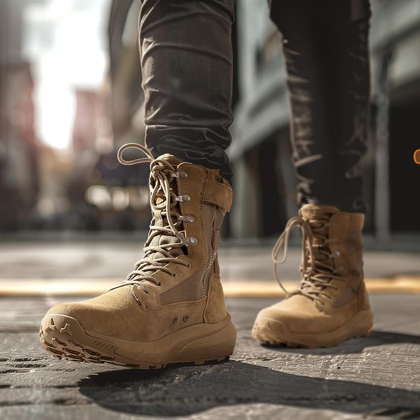 NORTIV 8 Men's Breathable Tactical Military Work Boots Side Zipper Leather Lightweight Hiking Motorcycle Combat Boots 8 Inches Peakforce