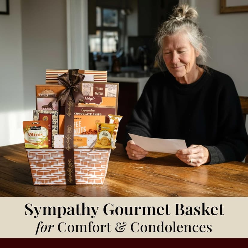 Deluxe bereavement food care package with snacks and sweets for loss, funeral, or condolences. Kosher shiva. Broadway Basketeers Deluxe Sympathy Gift Basket Sharing Heartfelt Moments B076BXHWSC
