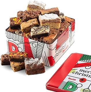 David's Cookies Merry Christmas Assorted Brownies & Crumb Cake Gift Tin 16pcs - Delicious, Fresh Baked Snacks, Gourmet Chocolate Fudge Slices, Brownies, Ideal Gift for Christmas Holidays