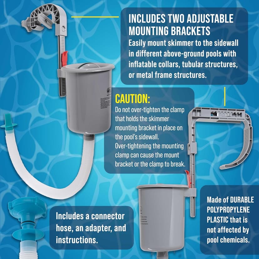U.S. Pool Supply Pool Skimmer - Above Ground Pool Skimmer, Floating Pool Surface Skimmer, Pool Accessories - Clean Debris Basket, Wall Mount, Attaches to Inflatable Collars, Tubular and Metal Frames