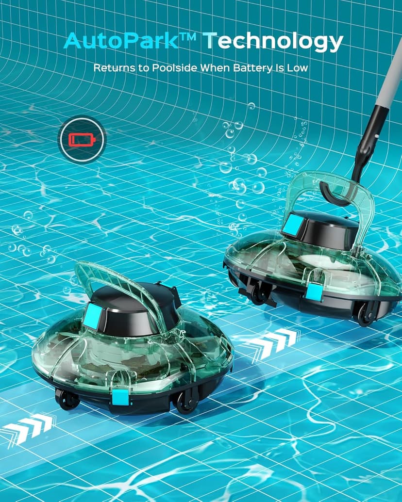 (2026 Upgrade) Cordless Robotic Pool Cleaner, Lasts 80 Min, Automatic Vacuum for Above-Ground Pools up to 650 Sq.ft, Portable, Self-Parking, Transparent Green