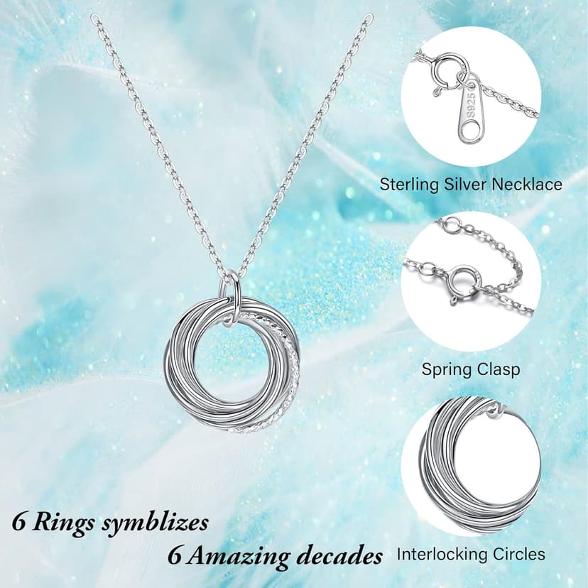 Birthday Gifts for Women, Sterling Silver Chain Circles Necklace 30th 40th 50th 60th 70th 80th 90th Birthday Necklace for Her Woman 30 40 50 60 70 80 90 Years Old Birthday Gifts for Women