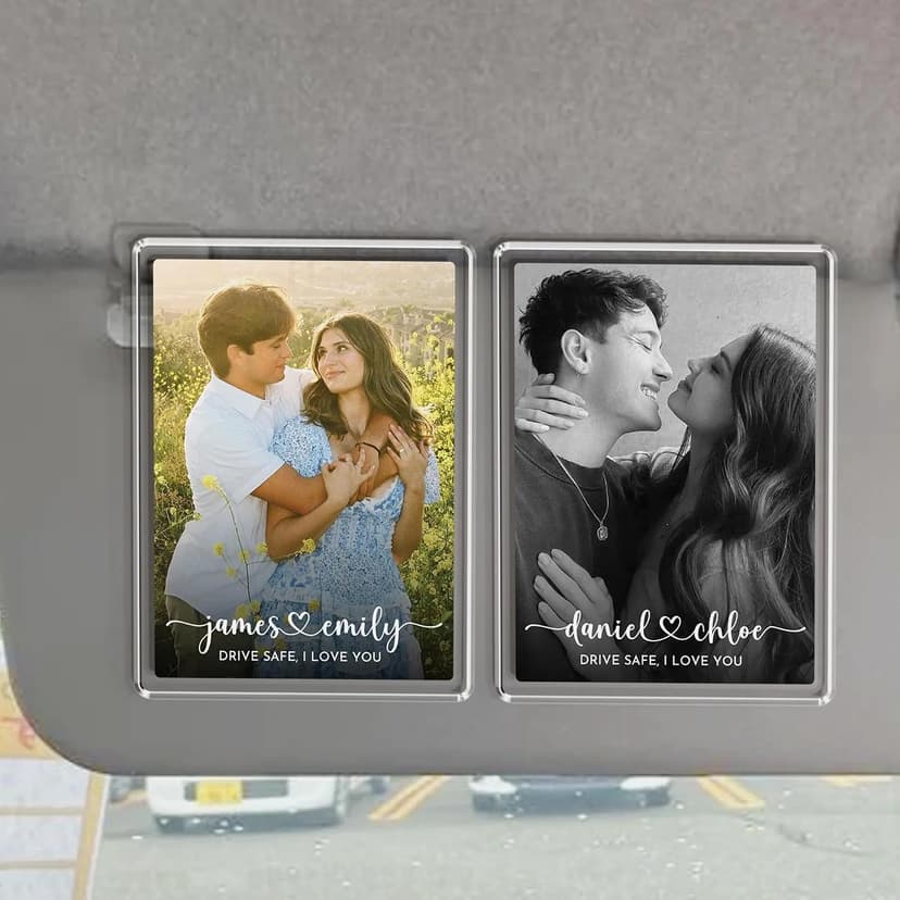 Custom acrylic clip with your photo and message, an anniversary, Valentine's Day or Christmas gift for couples and loved ones Personalized Car Visor Photo Clip, Drive Safe Picture Holder B0GGHG2KHN