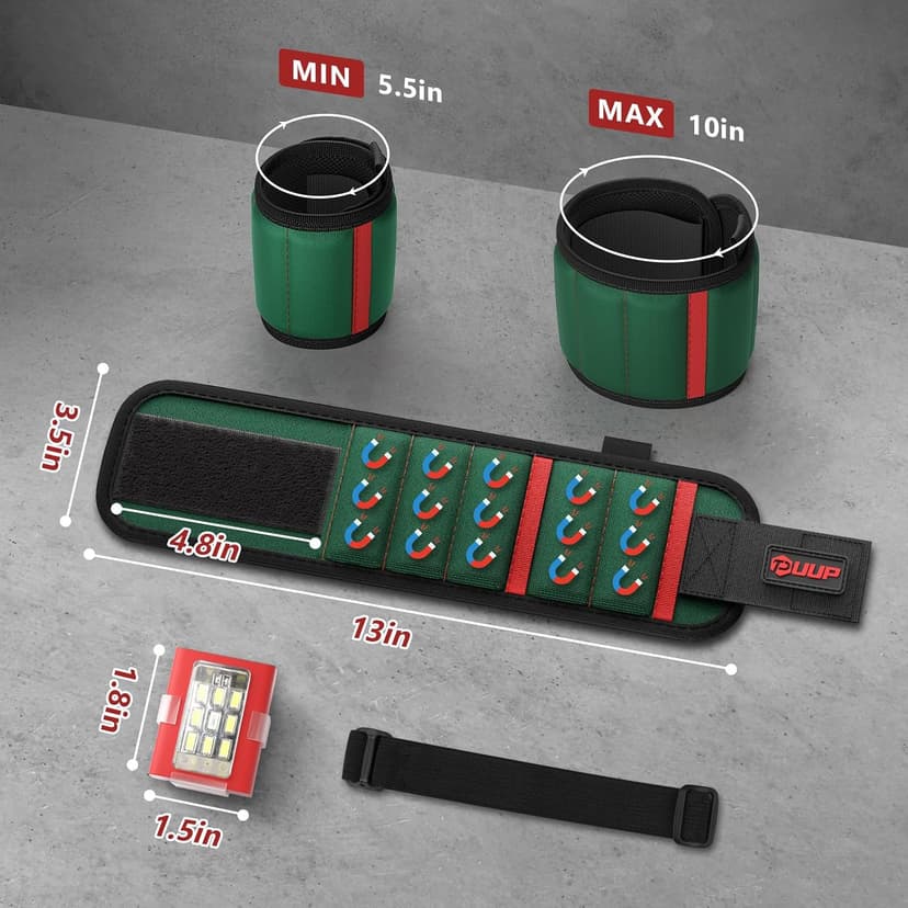 Magnetic Wristband with LED Light, Stocking Stuffers for Men, Christmas Gifts for Men, Dad, Him, Mechanics, Woodworker, Handyman, Magnet Tool Belt Wrist Band, Adjustable Wrist Screws Holder