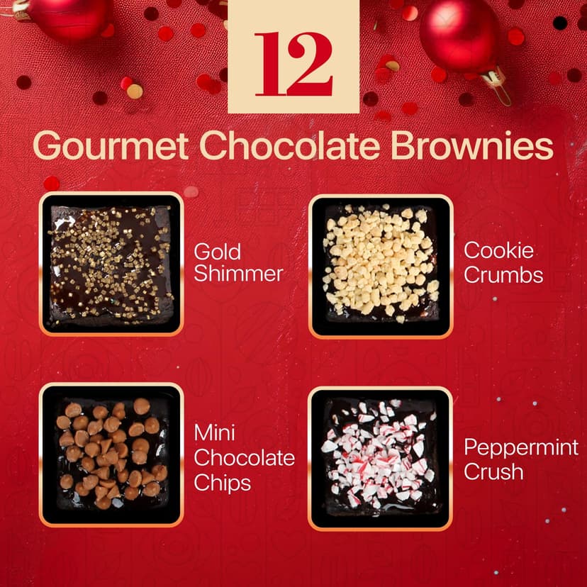 Gourmet Brownie Gift Box – 12 Assorted Rich, Chocolate Brownies Handcrafted for Freshness – Christmas Gift Basket, Holiday Gift Baskets for Women, Coworkers, Friends, Family - USA Made