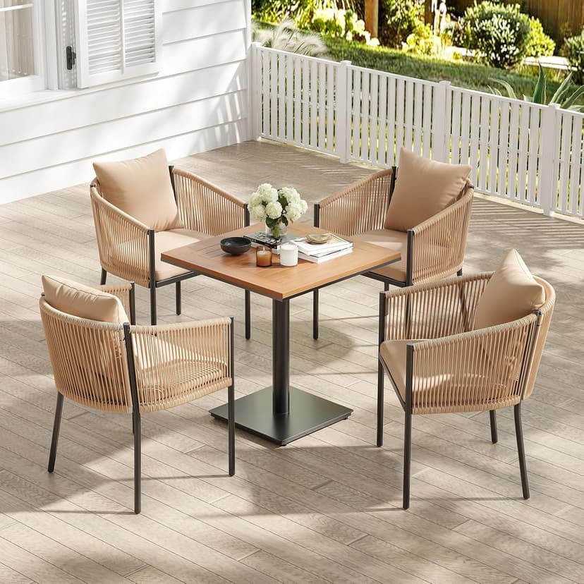 Soohow Rattan Outdoor Patio Dining Chairs Set of 6, Woven Wicker Chairs with Cushions, All Weather Ergonomic Comfort, for Balcony, Backyard and Poolside
