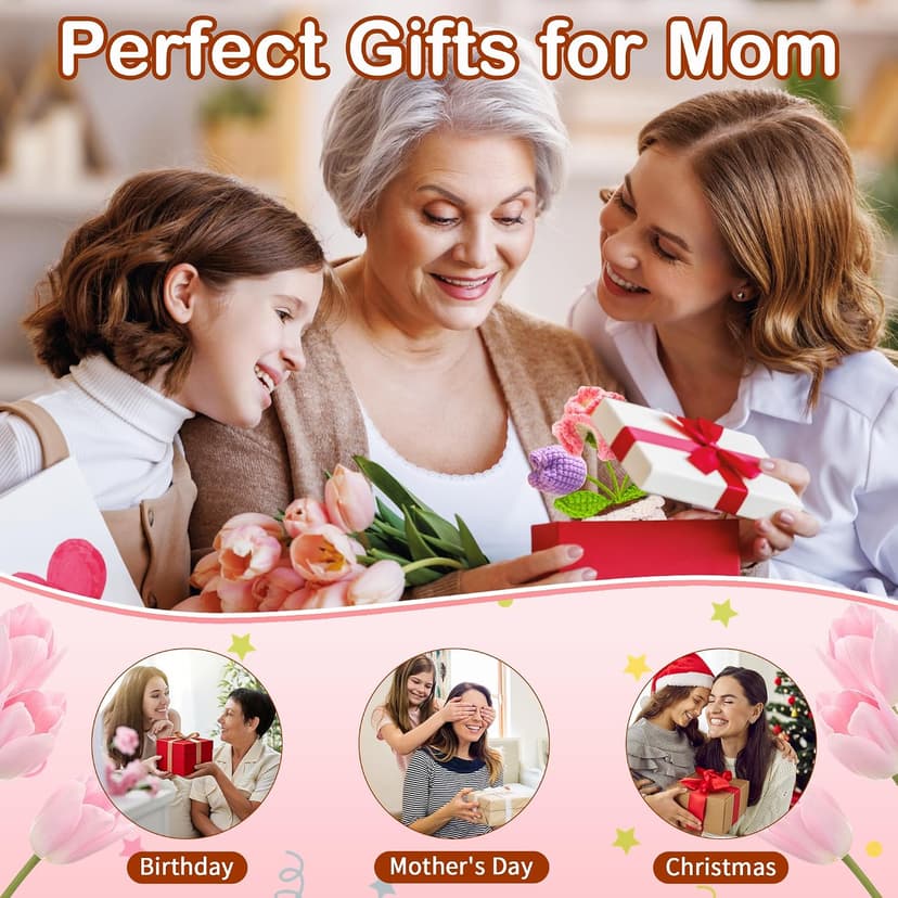 Gifts for Mom from Daughter Son, Mom Birthday Gifts, Gift for Moms Mother in Law Step Mama Mommy, Mother's Day Birthday I Love You Present for Moms, Cute Handmade Crochet Positive 3 Flowers Doll B0GCD9J6NC