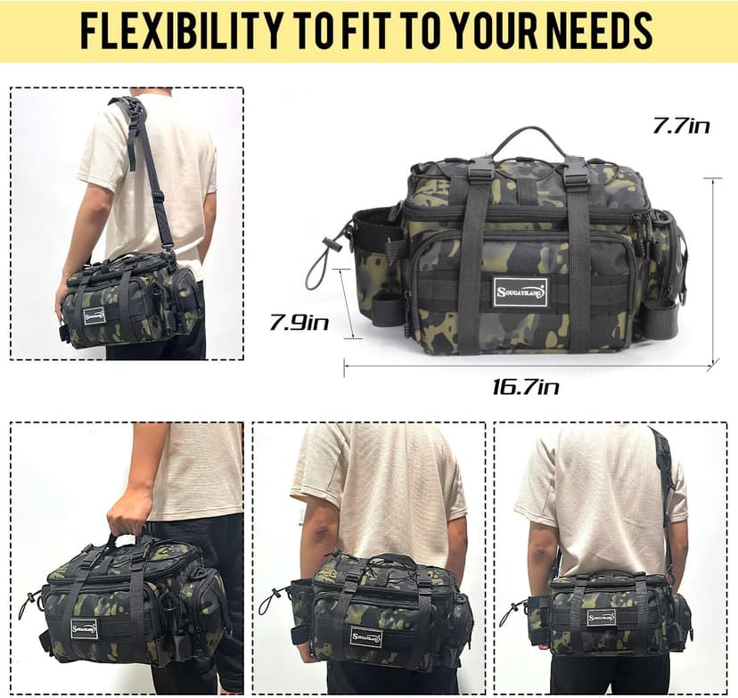 Sougayilang Fishing Tackle Bags with 3600 Tackle Tray - Fishing Tackle Storage Bags for Saltwater or Freshwater Fishing Gear - Padded Shoulder Strap - Tackle Box Bag Fishing Bag(Green)