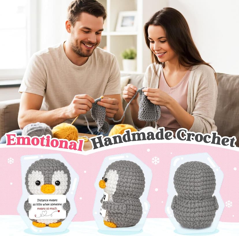 Miss You Thinking of You Gifts for Friend Couple, Positive Crochet Penguin, Farewell Goodbye Going Away Gift for Him Her Long Distance Relationship Gifts for Boyfriend Girlfriend Friendship B0GD69ZJ6M