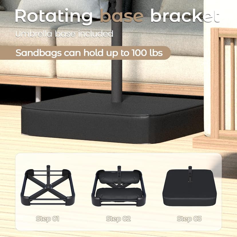 15ft Patio Umbrella with Base,Large Outdoor Double-Sided Rectangle Umbrella with Crank Handle, Market Umbrella for Poolside Garden Deck Backyard Beach Pools, Beige