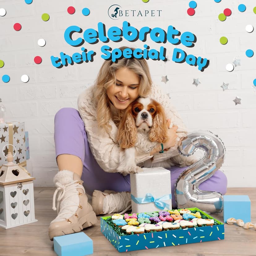 Dog Birthday Cookies - Treats for Dogs at Any Age - Made With Human-Grade Ingredients - Happy Bday Cookies for Boy or Girl Puppy - First Bday Gift - Baked Fresh in USA