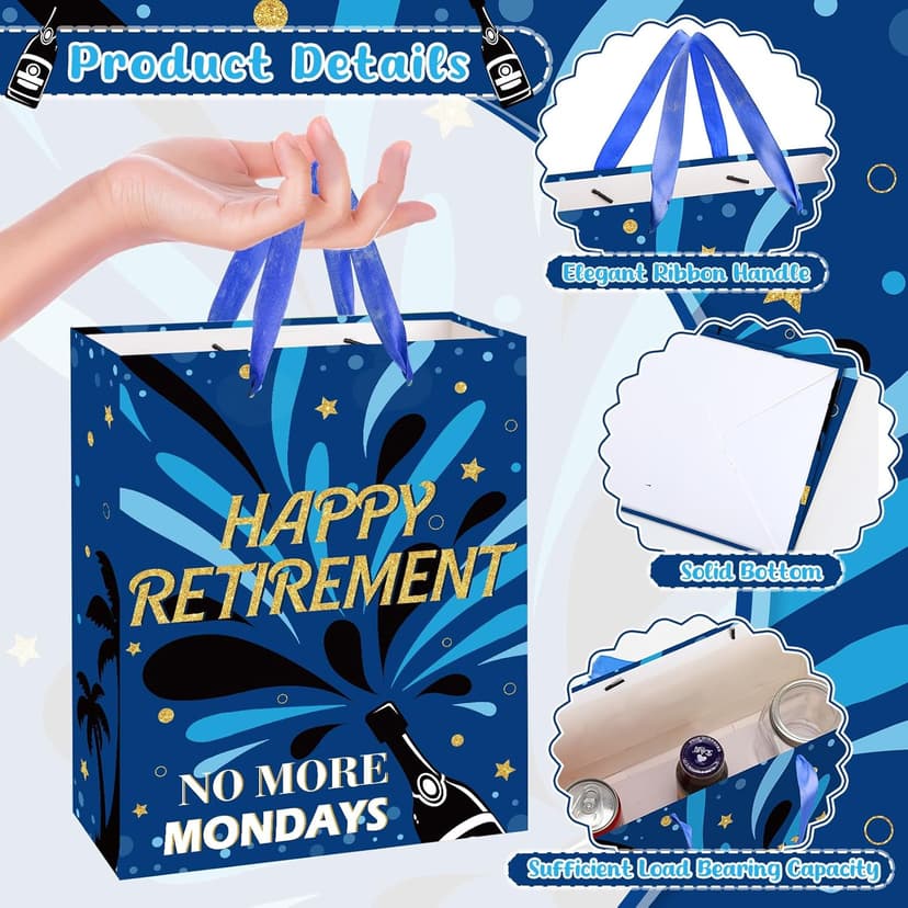 Yomaiha Blue Retirement Gift Bag with Tissue Paper and Greeting Card Retirement Wrapping Paper Bag for Men Women 2026 Retired Gift Wrapping Bag for Coworker Farewell Going Away Party Retired Supplies