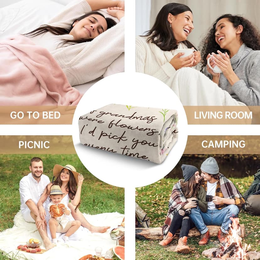 Best Gifts for Grandma from Grandkids, Grandmother Gift on Grandparents Day, Christmas, Soft Throw Blankets 50'' x 60'' Grandma Gifts, Floral Blanket for Grandma Birthday Gift B0GBT218BS