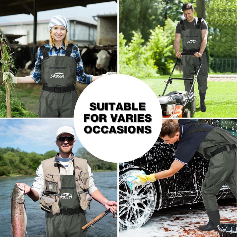 DikaSun Fishing Waders for Men & Women, Waterproof 2-Ply Nylon/PVC Chest Wader with Boots for Outdoor Sizes 4-13 Bootfoot