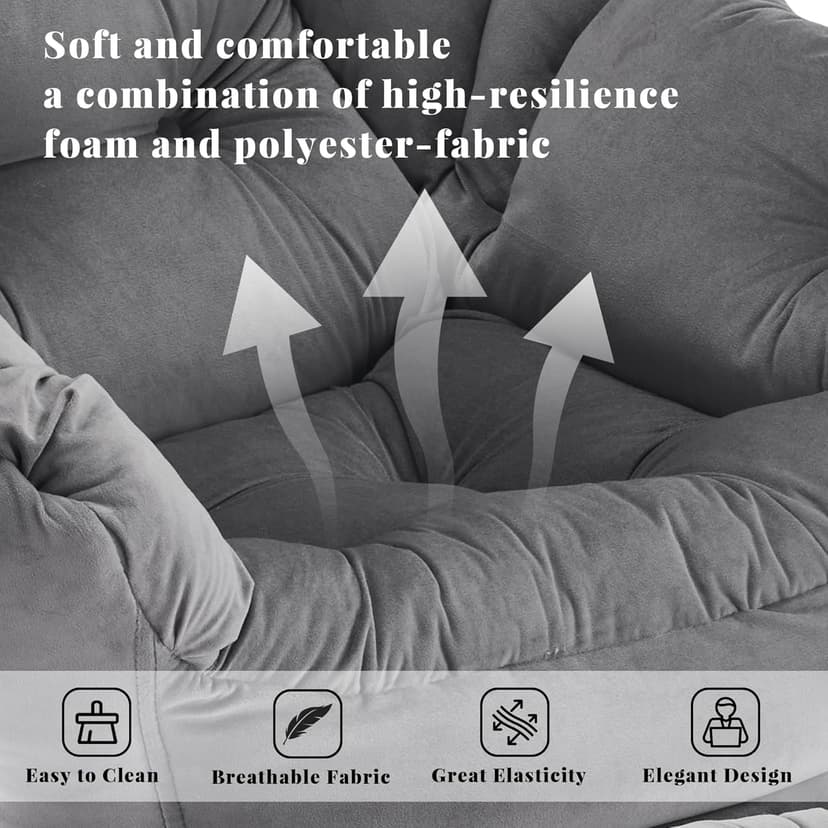 Lazy Chair with Ottoman, Comfy Accent Lounge Chair with Side Pocket, Modern Reading Armchair with Footrest, Upholstered Sofa Chair for Small Spaces, Bedroom, Living Room, Dorm, Darkgrey