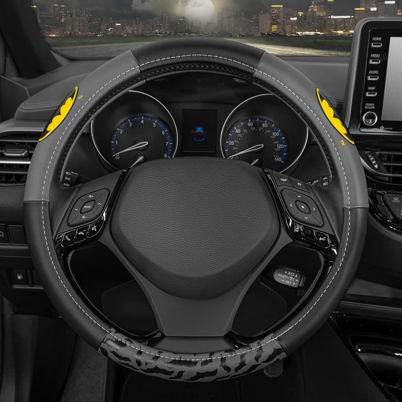 BDK Warner Bros DC Comics Batman Steering Wheel Cover - Ergonomic Grip, Universal Size 14.5-15.5 in, Protects and Insulates Your Wheel, Car Accessories for Car, Truck, Van, SUV