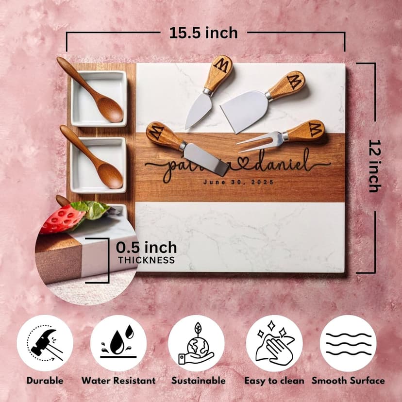 Personalized Charcuterie Board Gifts for Couples, Custom Wedding Gift Ideas, Cheese Board Engagement Gifts, Serving Tray Gift Set