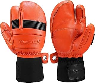 KUTOOK Ski Mittens with HIPORA Waterproof Membrane Goat Leather Gloves for Skiing Outdoor