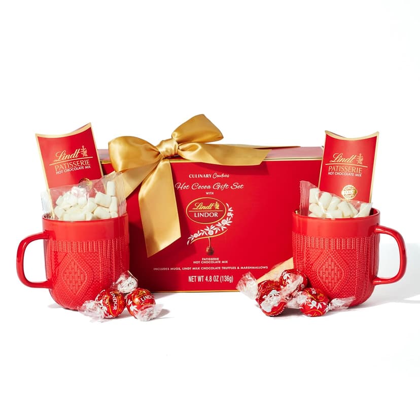 Hot Cocoa Gift Set, Made with Lindt Gourmet Hot Chocolate Mix, Includes 2 Hot Cocoa Mixes, 2 Hot Cocoa Mugs, Marshmallows and Lindt Chocolate Truffles