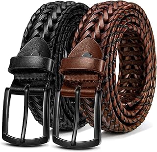 BULLIANT Men Belt 2Pack,Braided Woven Leather Belt For Men Golf Casual Jeans 1 3/8"