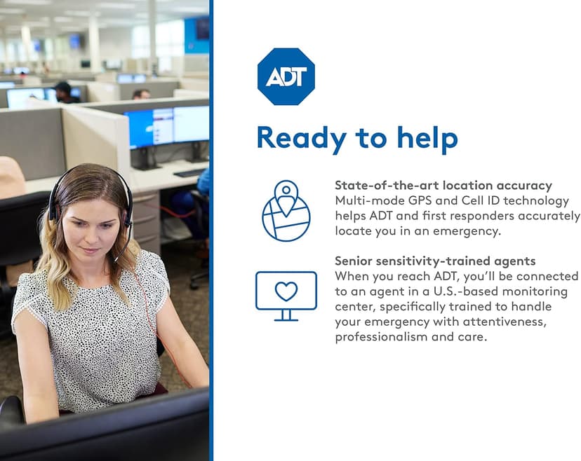 ADT-Monitored 24/7, LTE/GPS Technology, Waterproof Wearable Bracelet, Home & On-the-Go Safety ADT On-The-Go Mobile Medical Alert System for Seniors, Neck Pendant B09JT3ZQWC