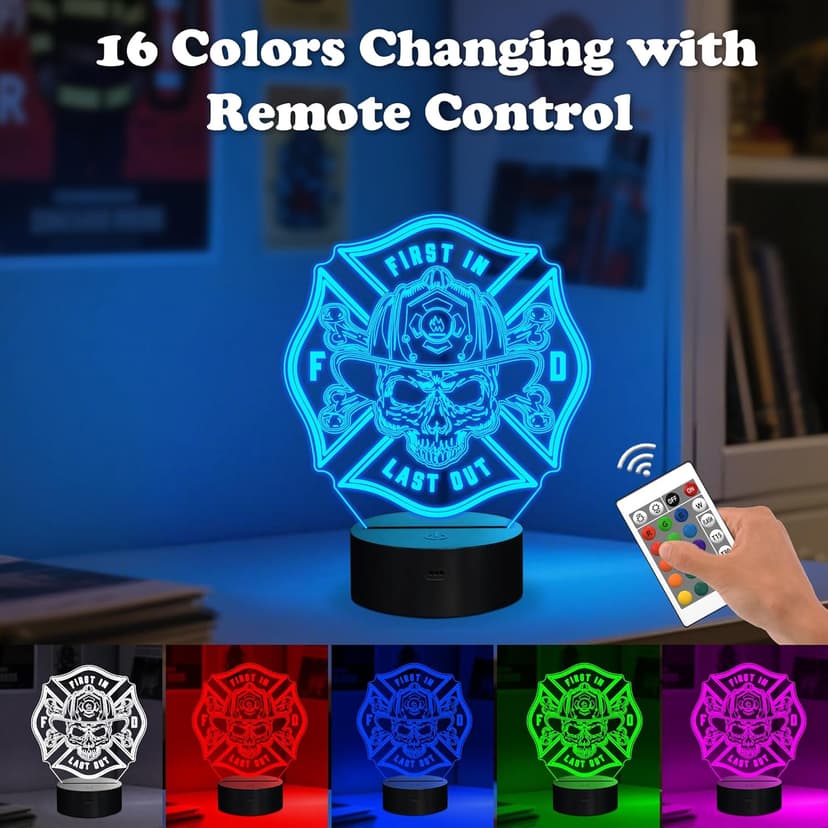 Firefighter Gifts, Fire Fighter Gifts Men, Fireman Night Light with 16 Colors Changing & Timer & Dimmer, Creative Gifts for Birthday, Father's Day, Graduation, Thank you, Xmas for Firefighter, Women