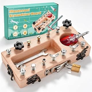 Montessori Screwdriver Board Set with Lock and Key, Montessori Toys for 3 4 5 Year Old, Wooden Screw Driver Activities Tools, Fine Motor Skills Preschool Learning Sensory Toy B0G4VS2511