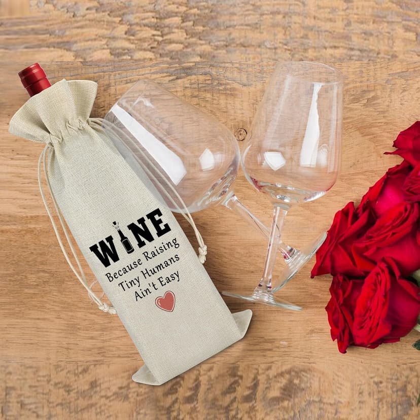 Thank You Gift for Mother Women Wine Bag Wine Gift Bag Mother's Day Appreciation Gift for Mom To Be New Mommy Birthday Thanksgiving Christmas Gift for Her Godmother Mother in Law Burlap Wine Wrap Bag