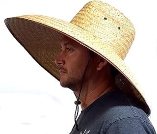 Voyager Tools Double Weaved Hard Shell Shade Hat Large Fit Wide Brim Straw Hat Tan