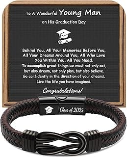 𝗚𝗿𝗮𝗱𝘂𝗮𝘁𝗶𝗼𝗻 𝗚𝗶𝗳𝘁𝘀 𝗳𝗼𝗿 𝗛𝗶𝗺 𝟮𝟬𝟮𝟱 High School, College Graduation Gifts for Men Class of 2025 Leather Stainless Steel Knot Bracelet for Son Boyfriend Brother Grandson Friends