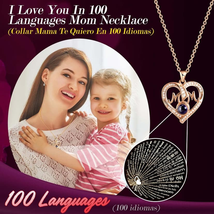 ADDWel Meaningful Gifts for Mom from Daughter Son, Preserved Purple Rose Gift Box with MOM Necklace, I Love You Necklace in 100 Languages, Mother’s Day Birthday Gifts for Mom B0BZ7SWYTH