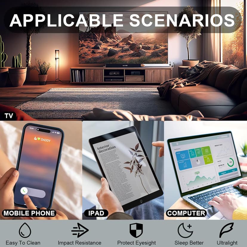 VIEWBETTER Clip On Blue Light Blocking Glasses for Eyes Strain & Light-Sensitive Flip Up Frameless Yellow Lenses BL103Y