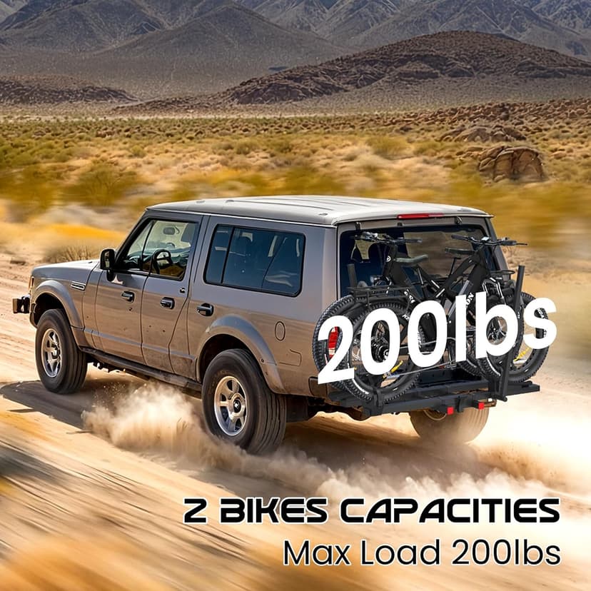 Bike Rack for Car,200lbs Capacity for 2 EBike with Anti Theft Lock Foldable Tilt Design Hitch Bike Rack,Up to 5-Inch Fat Tire for 2'' Receiver