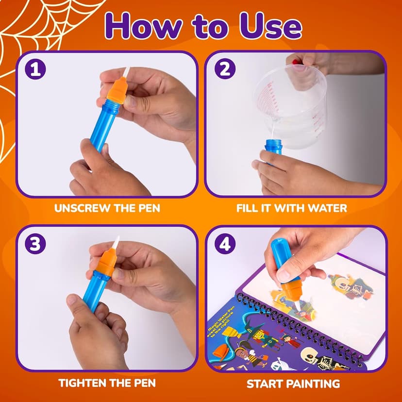 Halloween Boo Basket Stuffers for Toddlers, 4 Pack Halloween Water Coloring Books for Kids, Halloween Activities for Kids, Halloween Crafts for Toddlers, Toddler Travel Essentials, Toddler Gift Toys