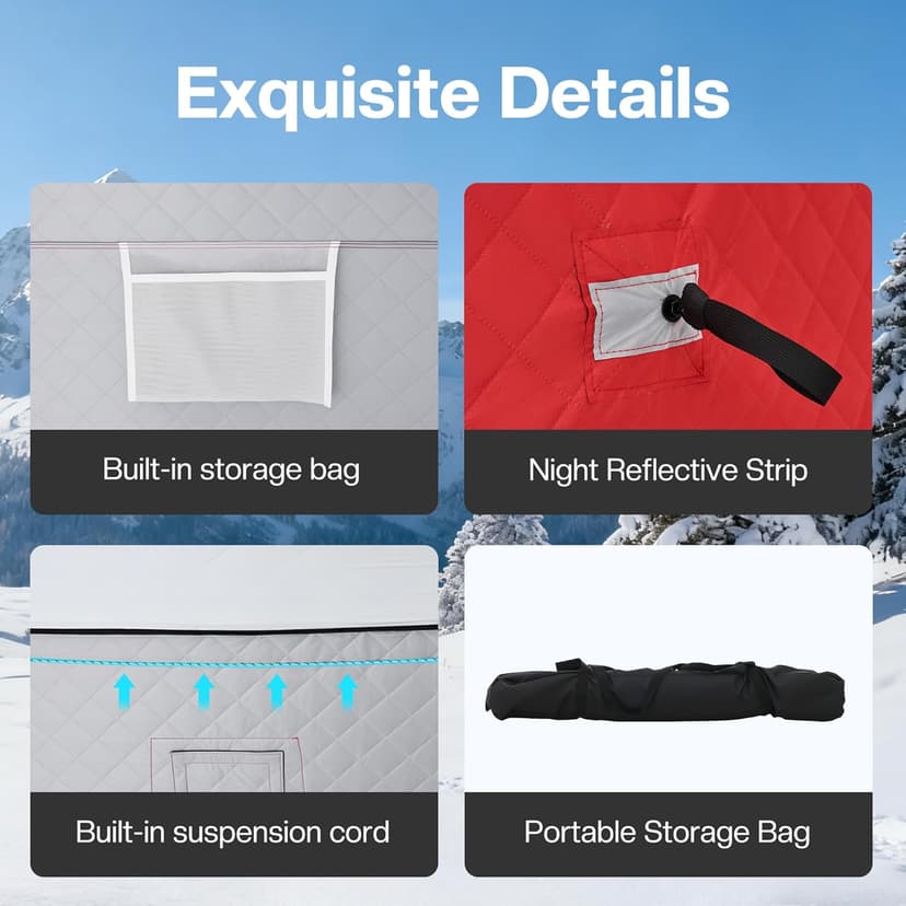 Albott Insulated Pop-Up Ice Fishing Tent, Ice Shanty with Oxford Fabric, Waterproof Rain Cover, Chimney Vent, Anchors, Ropes, Carry Bag, Insulated and Warm Large Fishing Area