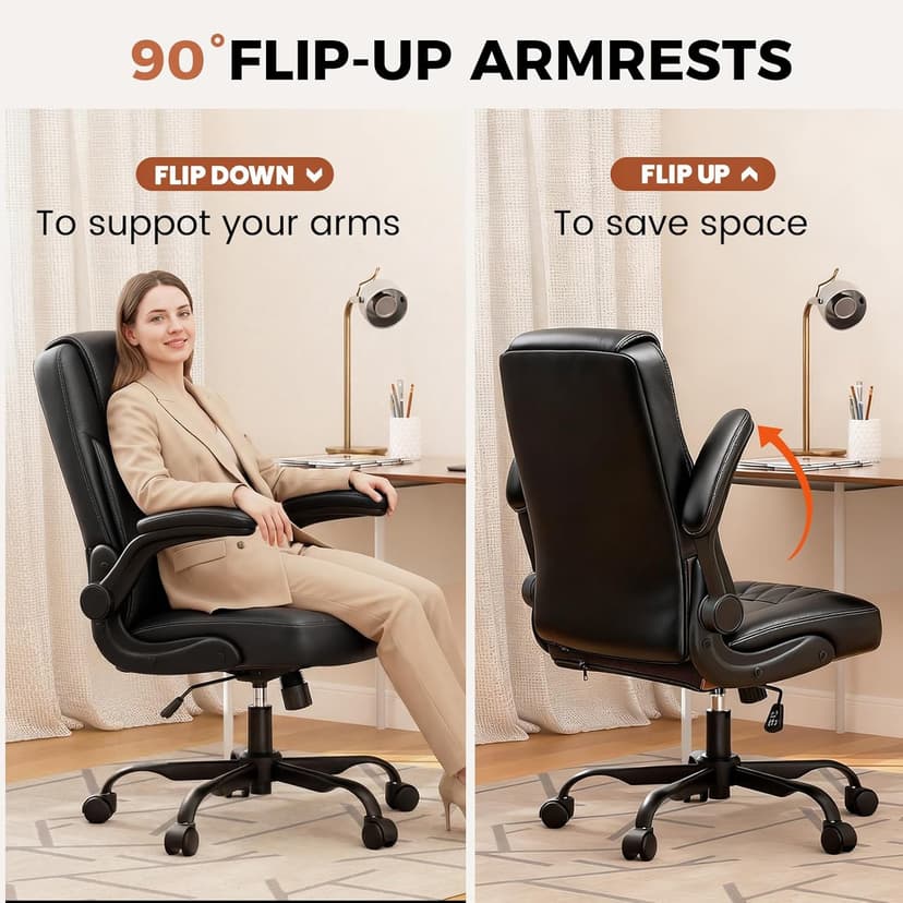 COMHOMA Leather Office Chair Ergonomic Computer Gaming Chair with Comfy Back Support, Executive Mid-Back,Small Gmaing Chair with Adjustable Armrests, for Short People Use, Rolling Swivel for Adults