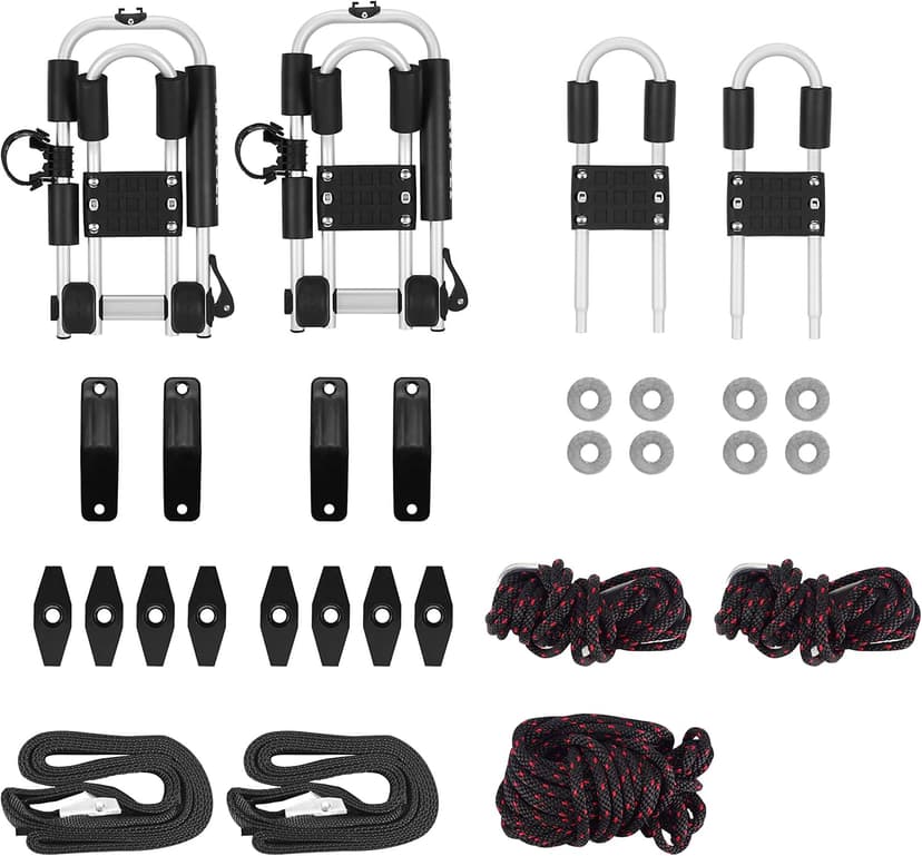 ARTIPOLY Kayak Roof Rack for 2 Kayaks, 4-in-1 Multifunction Bilateral Kayak & Canoe Car Racks J-Bar with Paddle Holder for Easy Mount Kayak/Surf/Ski/Canoe/SUP on SUV, Car and Truck Crossbar