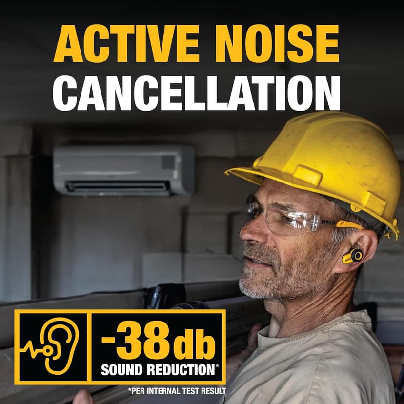 DEWALT Heavy Duty Bluetooth Jobsite Pro X2 ANC True Wireless Earbuds, Active Noise Cancelling Work Earbuds, Turn Dial Controls, 10Hr Runtime (40+ w/Case), 4 EQ Modes, IP54