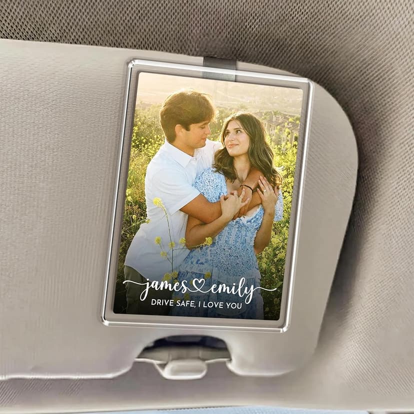 Custom acrylic clip with your photo and message, an anniversary, Valentine's Day or Christmas gift for couples and loved ones Personalized Car Visor Photo Clip, Drive Safe Picture Holder B0GGHG2KHN