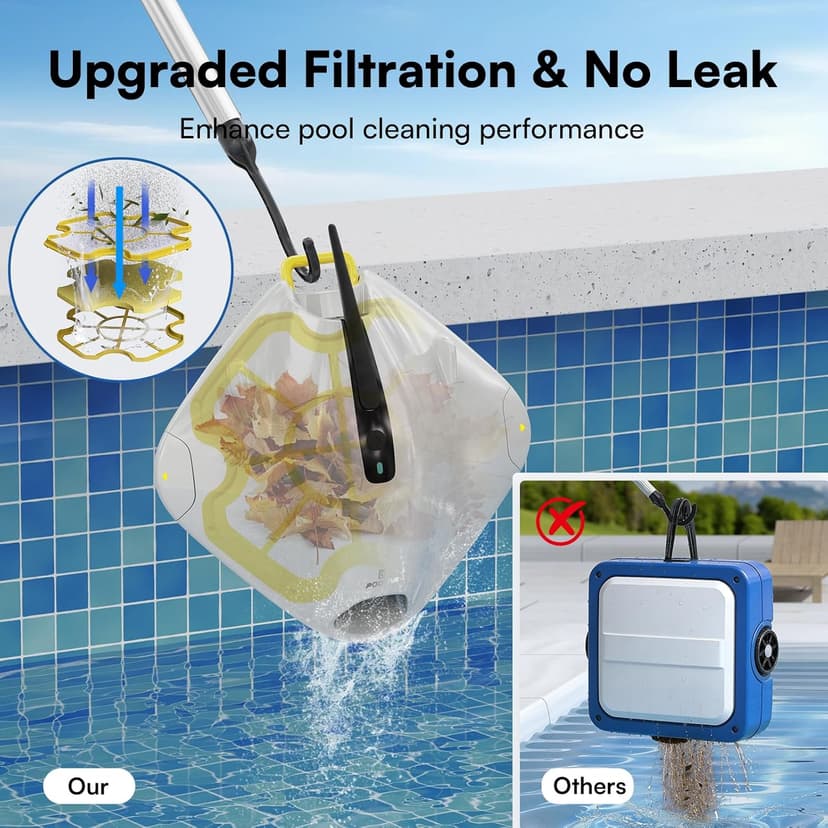 PoolMr Cordless Robotic Pool Cleaner - Above Ground Pool Vacuum Robot - 40W Strong Suction, Dual Cleaning System, Barrier Crossing, 120-Min Runtime Up to 1614 Sq for Above Ground Pools, Grayish White