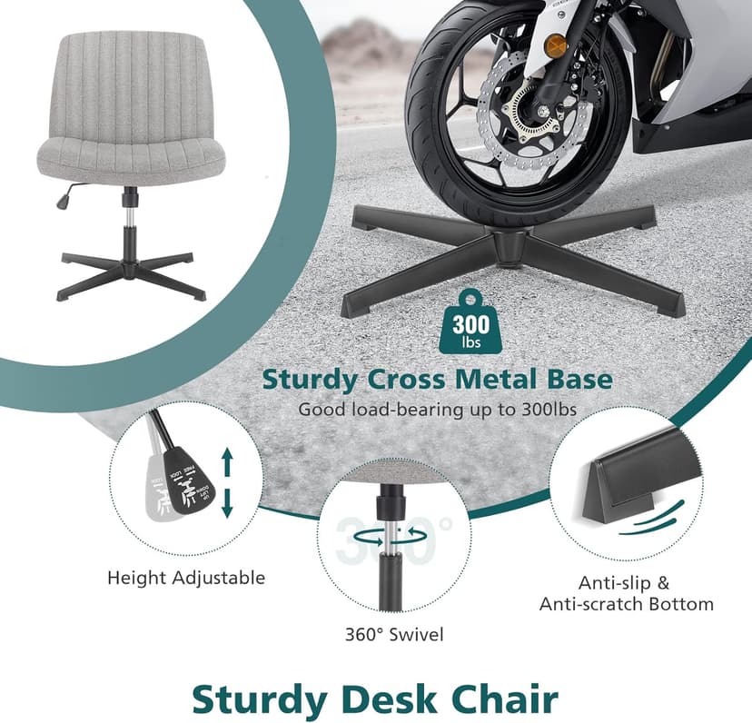 OLIXIS Criss Cross Legged Chairs Armless No Wheels Wide Seat Height Adjustable Swivel Padded Fabric Home Office Desk Seating for Bedroom, Student, Study Room