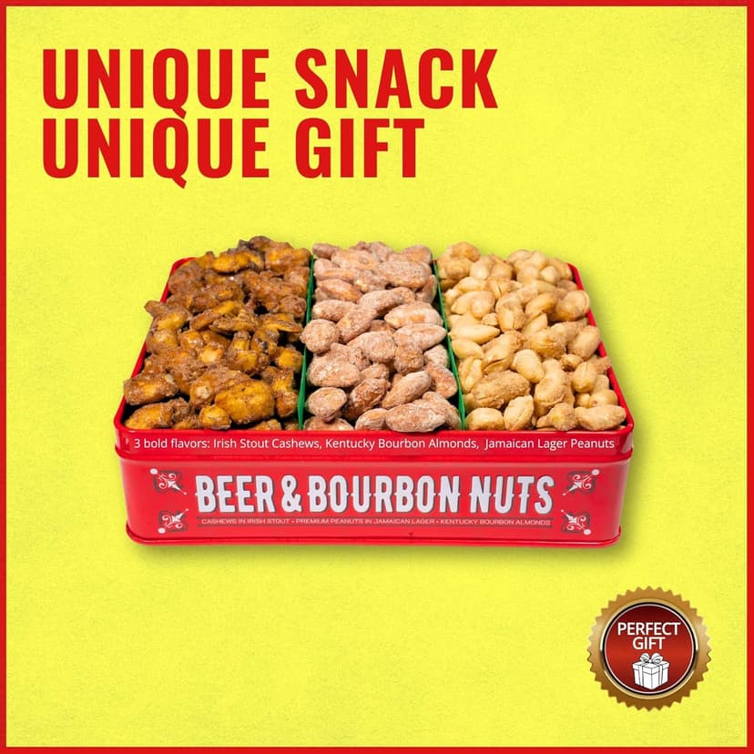 Nuts Gift Basket for Men - Cashews, Almonds, Peanuts in Unique Tin Gift Box – Birthday Gift for Men, Food Gift Basket for Men, Dad, Care Package, Assorted Nuts, Healthy Snack Gift Basket