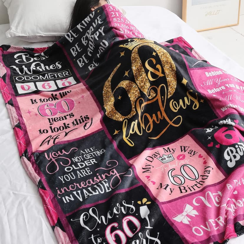 60th Birthday Gifts for Women, 1965 Blanket with Gift Box, Gifts for 60 Year Old Women, Happy 60 Birthday Gifts Ideas, for Woman Turning 60 Decorations 60"x50"