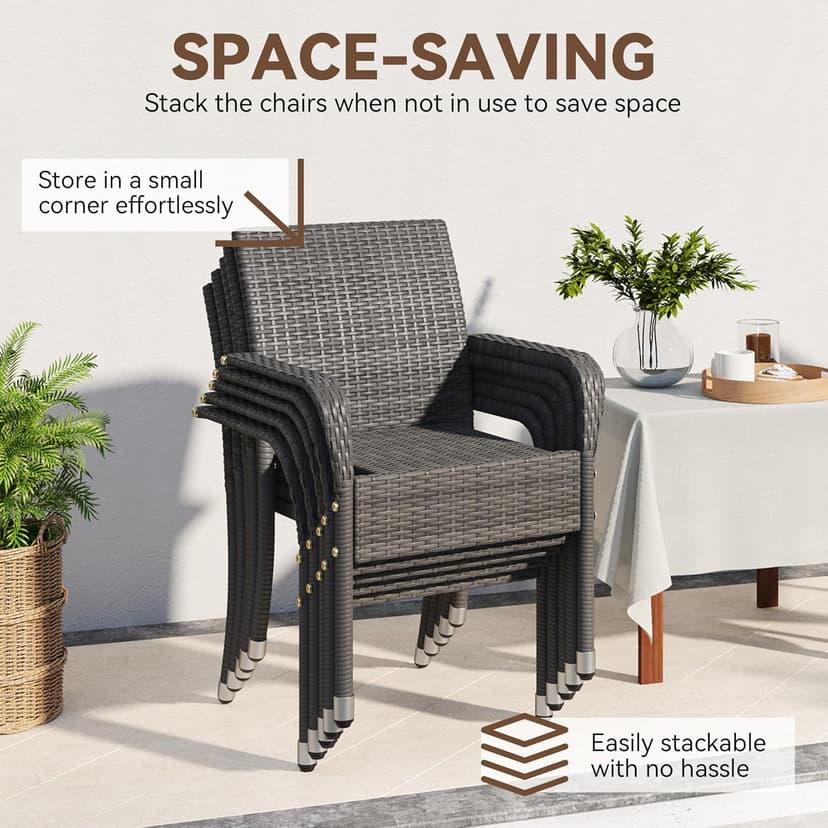 Yaheetech Set of 2 Stackable Outdoor Rattan Dining Chairs, All-Weather Firepits Armchair w/Armrests, Steel Frame for Garden, Patio, Deck, Yard, Poolside, Gray